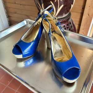 Michael Kors Blue Peep Toe Heels worn twice